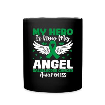 Mein Held ist jetzt mein Engel Lustiger Gallenblasenkrebs - Tasse einfarbig - Schwarz - Vorne