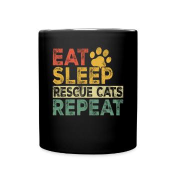 Eat Sleep Rescue Cats Repeat Retro Feral Cat - Tasse einfarbig - Schwarz - Vorne
