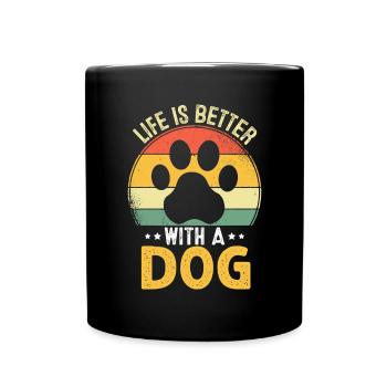 Das Leben ist besser mit einer Hunde-Retro-Welpenrettung - Tasse einfarbig - Schwarz - Vorne