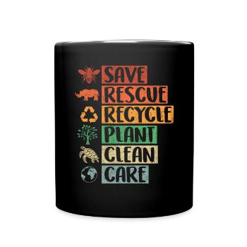 Save Rescue Recycle Plant Clean Care Retro Animal - Full Colour Mug - black - Front