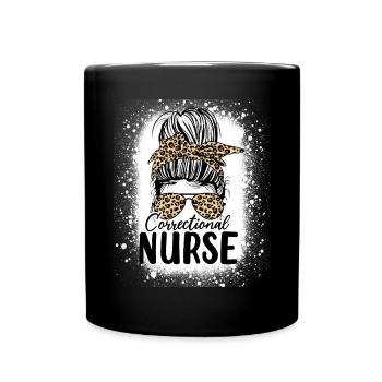 Correctional Nurse Messy Bun Leopard Healthcare - Full Colour Mug - black - Front