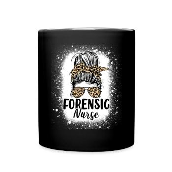Forensic Nurse Messy Bun Leopard Funny Medical - Full Colour Mug - black - Front