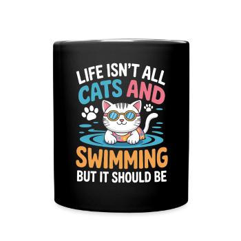 Schwimmen Spruch Katze Lustiges Schwimmen Geschenk - Tasse einfarbig - Schwarz - Vorne