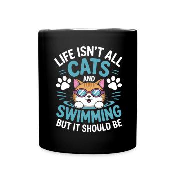 Schwimmen Spruch Katze Lustiges Schwimmen Geschenk - Tasse einfarbig - Schwarz - Vorne