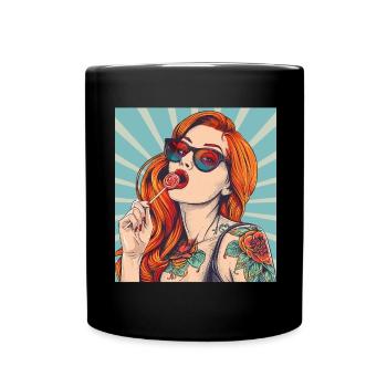 Rote Haare Rockabilly Pin Up Girl 50s - Tasse einfarbig - Schwarz - Vorne