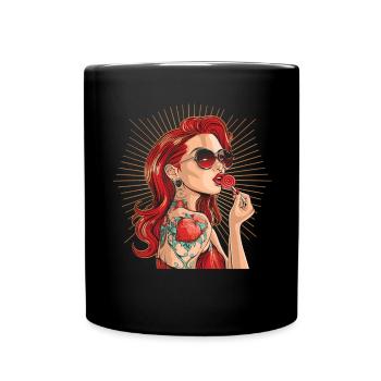Rote Haare Rockabilly Pin Up Girl 50s - Tasse einfarbig - Schwarz - Vorne