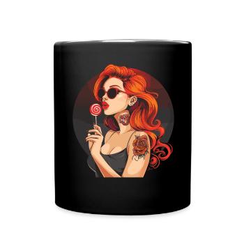 Rote Haare Rockabilly Pin Up Girl 50s - Tasse einfarbig - Schwarz - Vorne