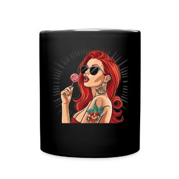 Rote Haare Rockabilly Pin Up Girl 50s - Tasse einfarbig - Schwarz - Vorne