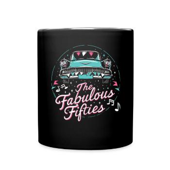 Fünfziger Jahre 1950er Auto Musik - Tasse einfarbig - Schwarz - Vorne