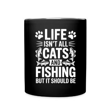 Fishing Saying Fishing Cat Funny Angler Gift - Full Colour Mug - black - Front