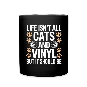 Vinyl Spruch Katzen Schallplatte Vinyl Geschenk - Tasse einfarbig - Schwarz - Vorne