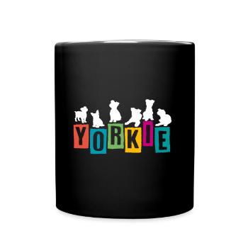 Yorkshire Terrier bunte Schrift und Silhouetten - Tasse einfarbig - Schwarz - Vorne
