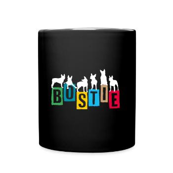 Boston Terrier bunte Buchstaben und Silhouetten - Tasse einfarbig - Schwarz - Vorne