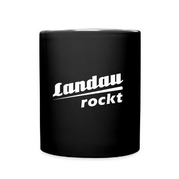 Landau rockt - Textdesign mit Stadtnamen - Tasse einfarbig - Schwarz - Vorne
