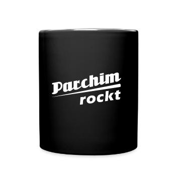 Parchim rockt - Textdesign mit Stadtnamen - Tasse einfarbig - Schwarz - Vorne