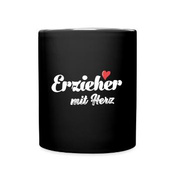 Erzieher mit Herz Erzieherin Kindergarten - Tasse einfarbig - Schwarz - Vorne