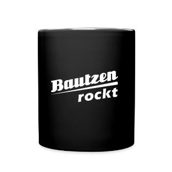 Bautzen rockt - Textdesign mit Stadtnamen - Tasse einfarbig - Schwarz - Vorne
