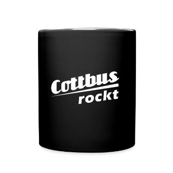 Cottbus rockt - Textdesign mit Stadtnamen - Tasse einfarbig - Schwarz - Vorne