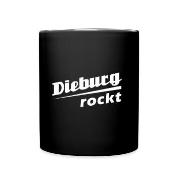 Dieburg rockt - Textdesign mit Stadtnamen - Tasse einfarbig - Schwarz - Vorne