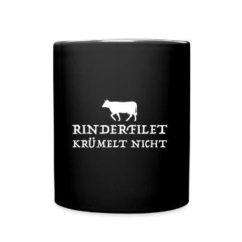 Rinderfilet krümelt nicht | Grill, lustige Sprüche - Tasse einfarbig - Schwarz - Vorne