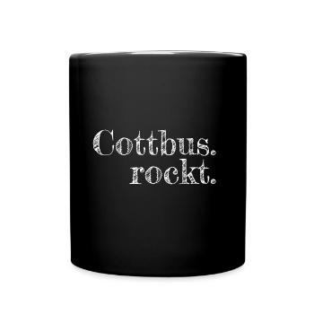 Cottbus rockt - Textdesign mit Stadtnamen - Tasse einfarbig - Schwarz - Vorne