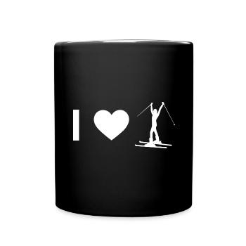 Ich Herz und Frau Skifahren - - Tasse einfarbig - Schwarz - Vorne