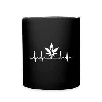 CBD Kiffen Geschenk Hanfblatt mit Heartbeat Cannab - Tasse einfarbig - Schwarz - Vorne