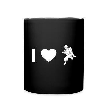 Ich Herz und Feuerwehr - - Tasse einfarbig - Schwarz - Vorne