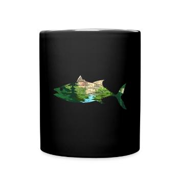 Pêche Nature Arbres Montagnes Pêche Cadeau Poisson - Mug uni - noir - Devant