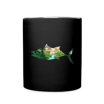 Gebirge Angeln Natur Bäume Angler Geschenk Fisch - Tasse einfarbig - Schwarz - Vorne