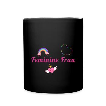Feminine Frau, Regenbogen, Herz, LGBTQ - Tasse einfarbig - Schwarz - Vorne