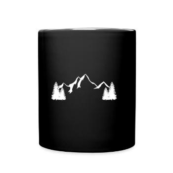 Bergkulisse mit Tannen - Tasse einfarbig - Schwarz - Vorne