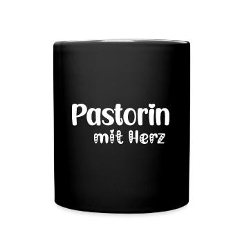 Pastorin mit Herz Pfarrerin Pastor Geschenk Kirche - Tasse einfarbig - Schwarz - Vorne