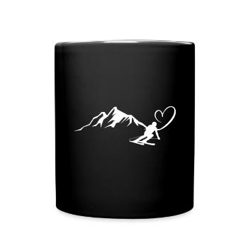 Herz - Berg - Skifahren - (4) - Tasse einfarbig - Schwarz - Vorne