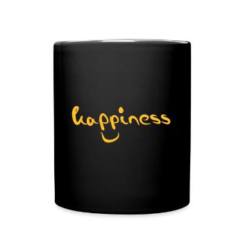 happiness, Glück - Tasse einfarbig - Schwarz - Vorne