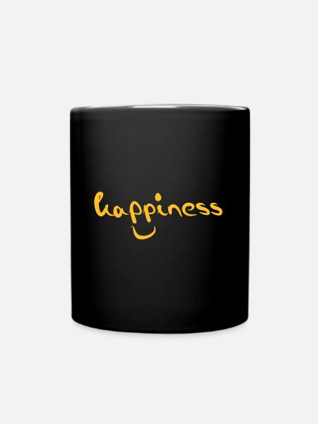 happiness, Glück - Tasse einfarbig - Schwarz