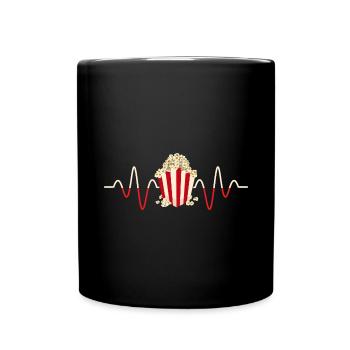 Kinofilm Kino Snack Geschenk Herzschlag Popcorn - Tasse einfarbig - Schwarz - Vorne