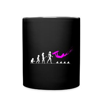 Die Evolution zur Kitesurferin - Tasse einfarbig - Schwarz - Vorne