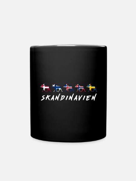 Skandinavisches Design mit Elchen, Flaggen und Sym - Tasse einfarbig - Schwarz