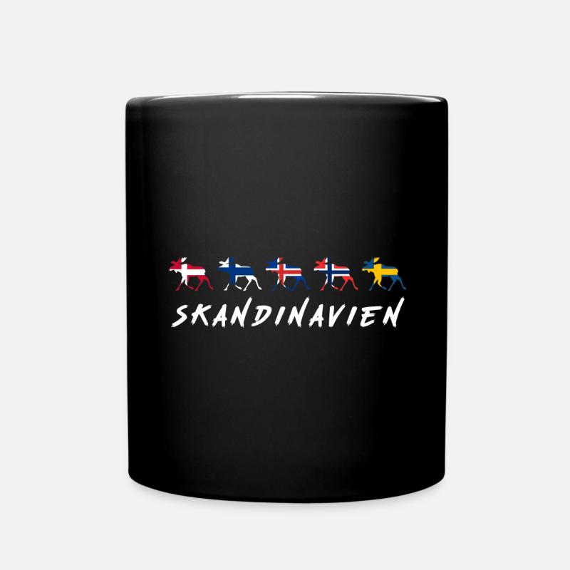 Skandinavisches Design mit Elchen, Flaggen und Sym - Tasse einfarbig - Schwarz