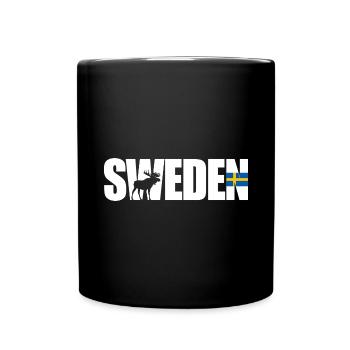 Schweden mit Elch und Flagge - Tasse einfarbig - Schwarz - Vorne