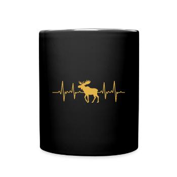 Herzschlag Elch - Tasse einfarbig - Schwarz - Vorne