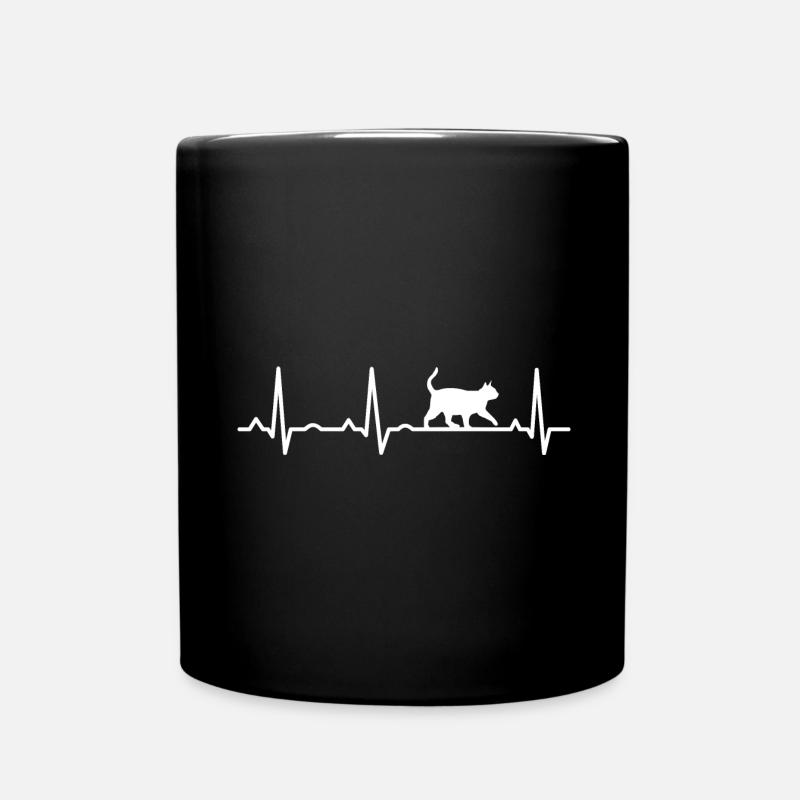Katze EKG Herzschlag - Tasse einfarbig - Schwarz