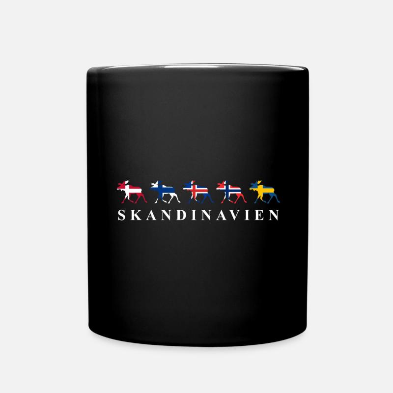 Skandinavisches Design mit Elchen und Flaggen - Tasse einfarbig - Schwarz