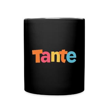 Tante Lustig Cartoon Spaß Liebe Freude Unikat - Tasse einfarbig - Schwarz - Vorne