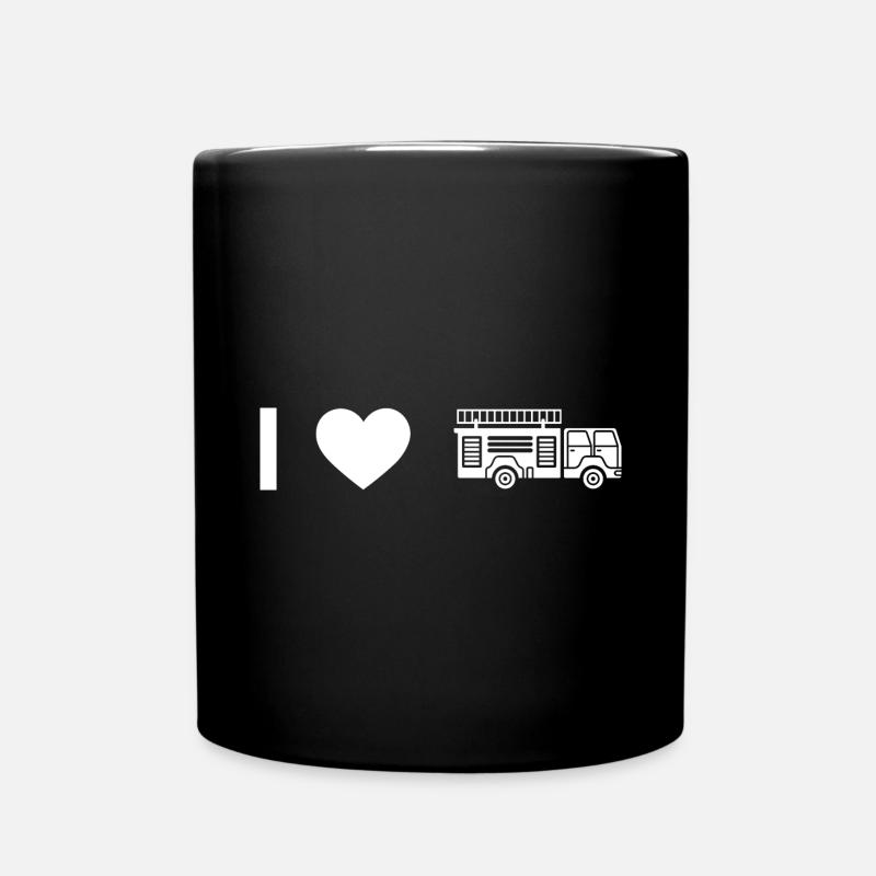 I Heart and Fire Truck - - Full Colour Mug - black