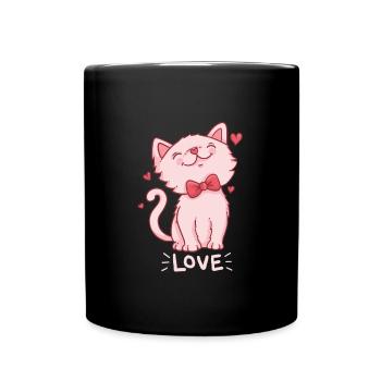 entzückende rosa Katze Herz Geschenkidee Love - Tasse einfarbig - Schwarz - Vorne
