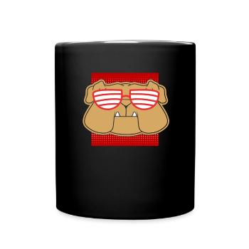 Bulldogge Hund Sonnenbrille retro Comic Geschenk - Tasse einfarbig - Schwarz - Vorne
