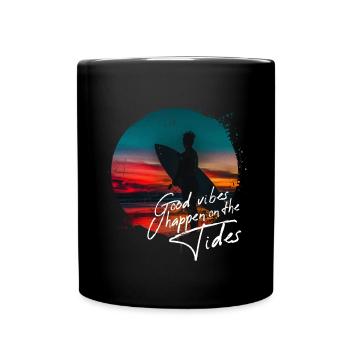 Surfer Spruch Sonnenuntergang Geschenk retro Happy - Tasse einfarbig - Schwarz - Vorne
