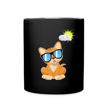 Katze Sonnenbrille comic Kawaii Geschenk kinder - Tasse einfarbig - Schwarz - Vorne